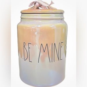 Rae Dunn Valentine Pink BE MINE Iridescent Large Canister Luster Cookie Jar Lid